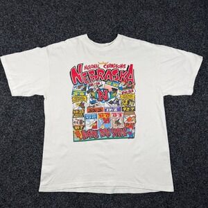 Vintage 90s Nebraska Cornhuskers Salem Comic Like Graphic T-Shirt Large White